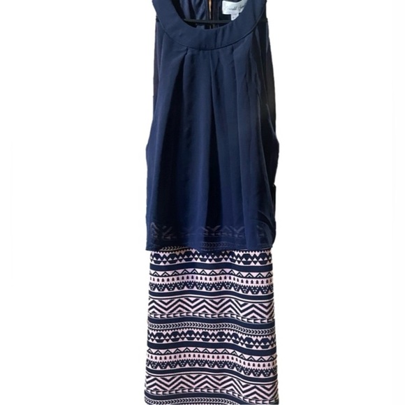 Emerald Sundae Navy and salmon, w" Top Sheer Overlay Dress, size medium - Picture 2 of 5